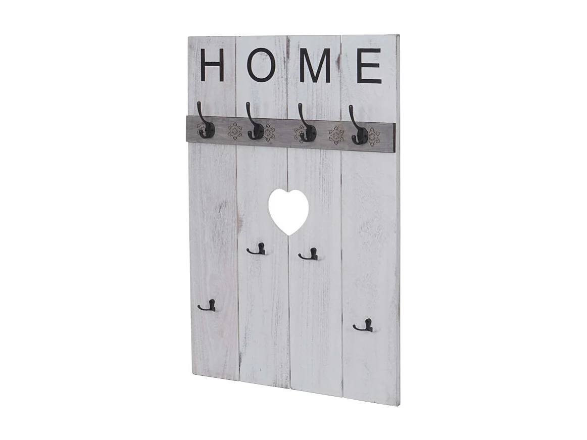 Portemanteau mural HWC-C89, HOME, 8 crochets, 91x60cm ~ blanc shabby