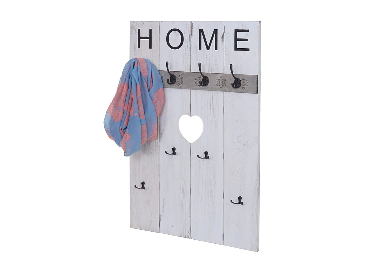 Portemanteau mural HWC-C89, HOME, 8 crochets, 91x60cm ~ blanc shabby