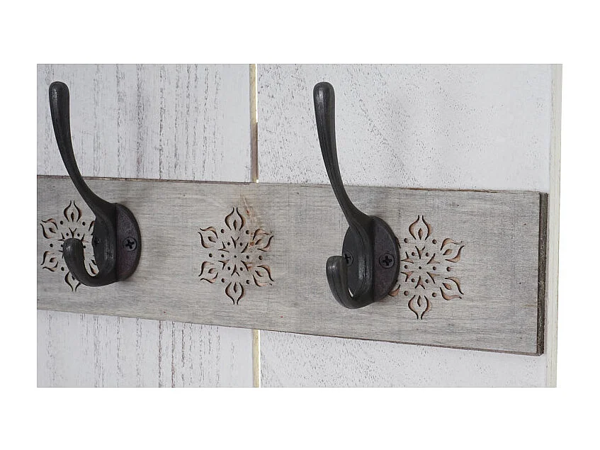 Portemanteau mural HWC-C89, HOME, 8 crochets, 91x60cm ~ blanc shabby