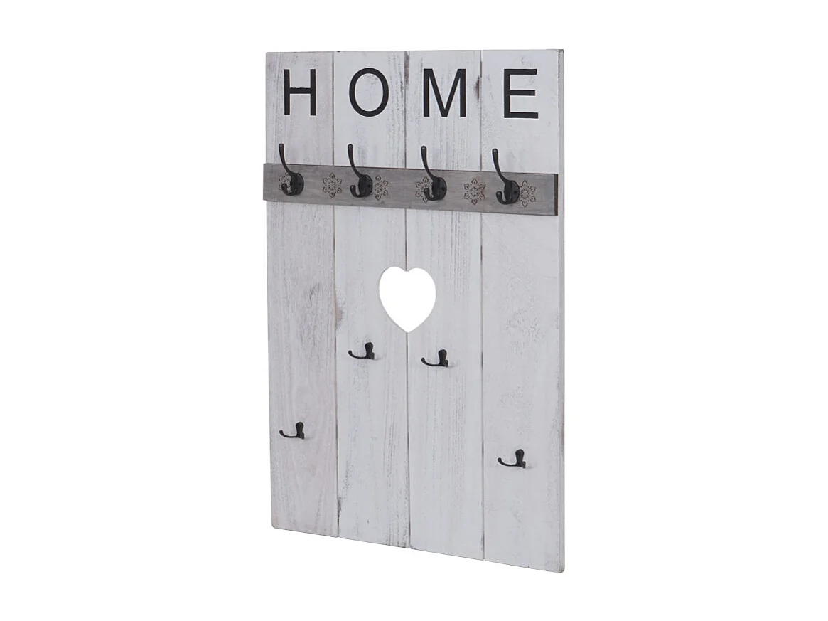 Portemanteau mural HWC-C89, HOME, 8 crochets, 91x60cm ~ blanc shabby