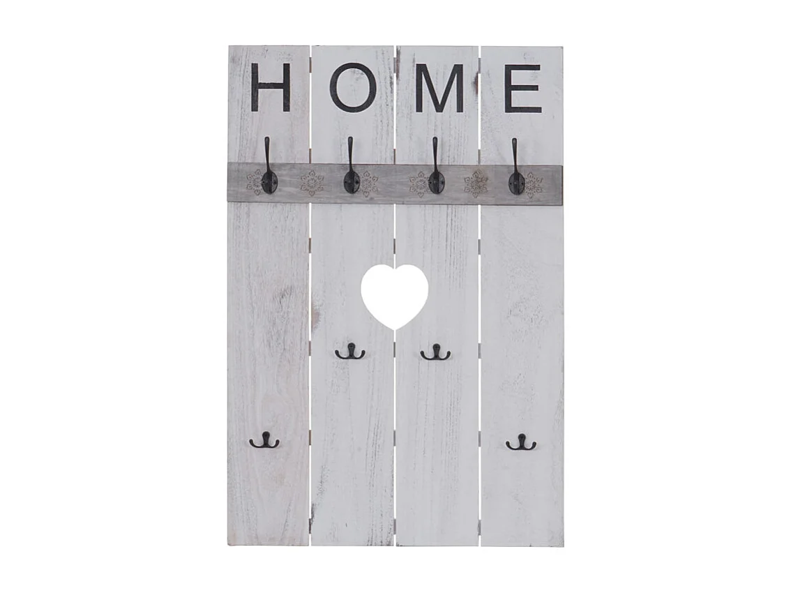 Portemanteau mural HWC-C89, HOME, 8 crochets, 91x60cm ~ blanc shabby