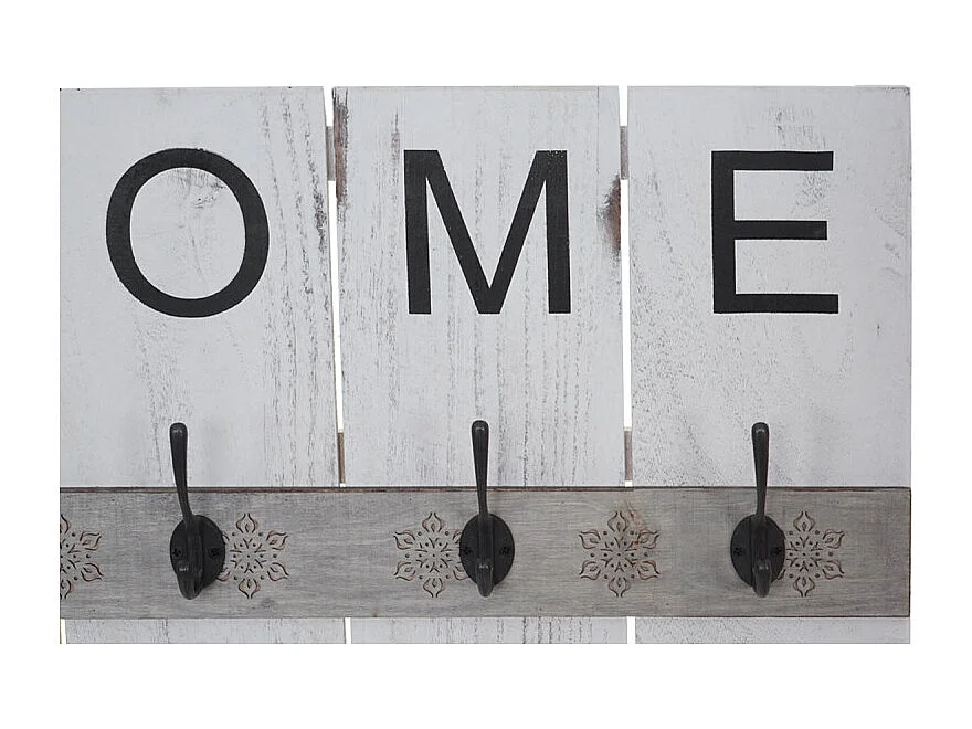 Portemanteau mural HWC-C89, HOME, 8 crochets, 91x60cm ~ blanc shabby