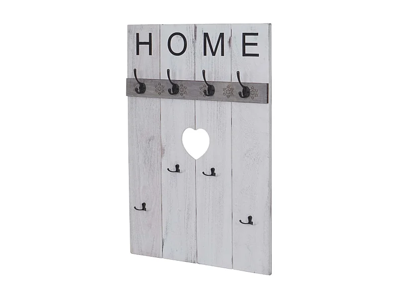 Portemanteau mural HWC-C89, HOME, 8 crochets, 91x60cm ~ blanc shabby