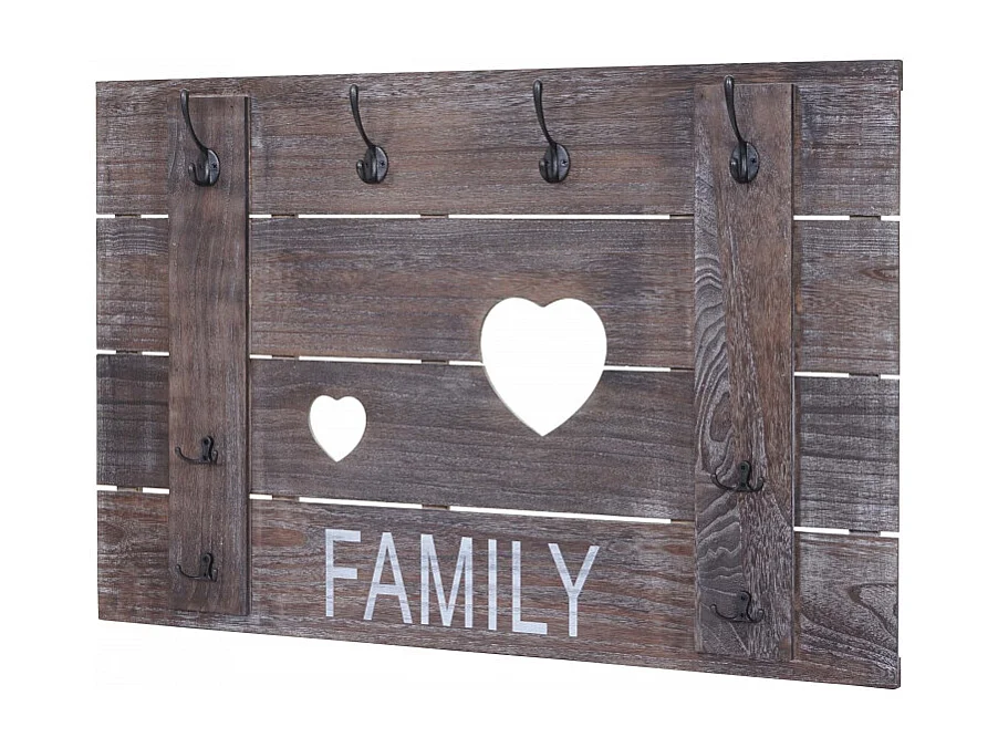 Portemanteau mural HWC-C89, FAMILY, 8 crochets, 60x90cm - brun shabby