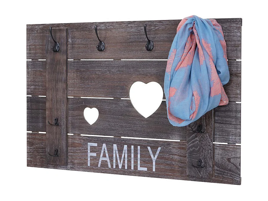 Portemanteau mural HWC-C89, FAMILY, 8 crochets, 60x90cm - brun shabby