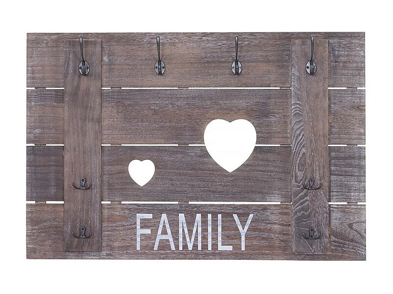 Portemanteau mural HWC-C89, FAMILY, 8 crochets, 60x90cm - brun shabby