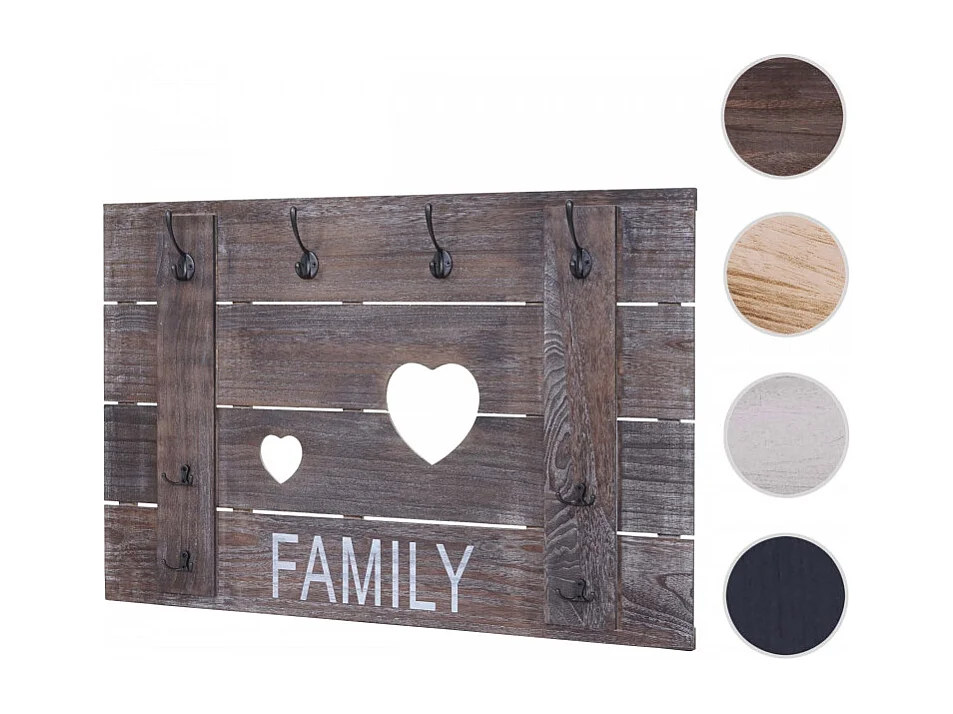 Portemanteau mural HWC-C89, FAMILY, 8 crochets, 60x90cm - brun shabby