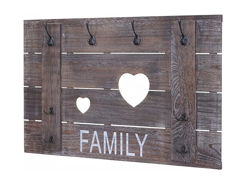 Portemanteau mural HWC-C89, FAMILY, 8 crochets, 60x90cm - brun shabby