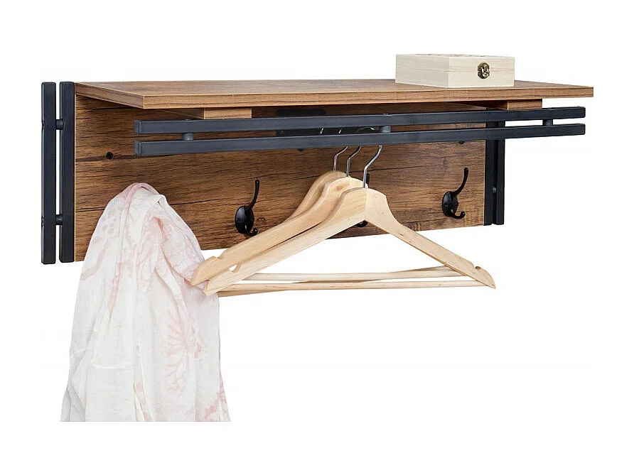 Portemanteau mural HWC-A27, 24x75x24cm, aspect chêne sauvage