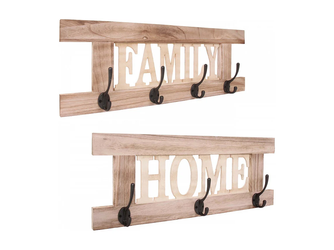 2x portemanteau HWC-C60, Home+Family, 55x21cm - brun nature shabby