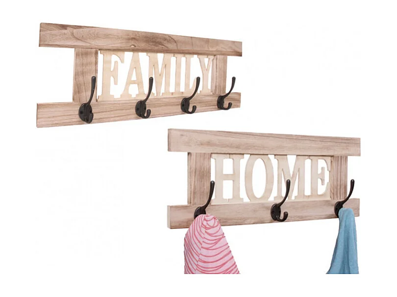 2x portemanteau HWC-C60, Home+Family, 55x21cm - brun nature shabby