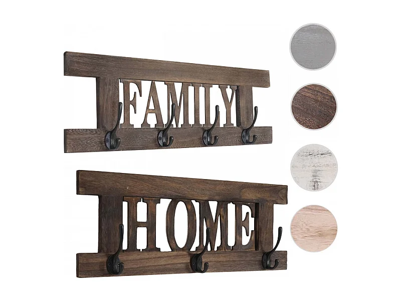 2x portemanteau HWC-C60, Home+Family, 55x21cm - brun nature shabby