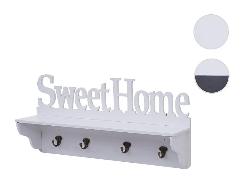 Garderobe murale HWC-D41 Sweet Home, planche vestiaire, étagère, 4 crochets massifs 30x60x13cm ~ bla
