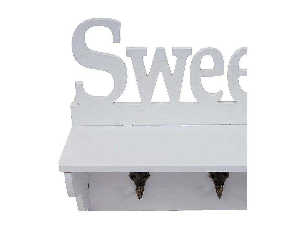 Garderobe murale HWC-D41 Sweet Home, planche vestiaire, étagère, 4 crochets massifs 30x60x13cm ~ bla