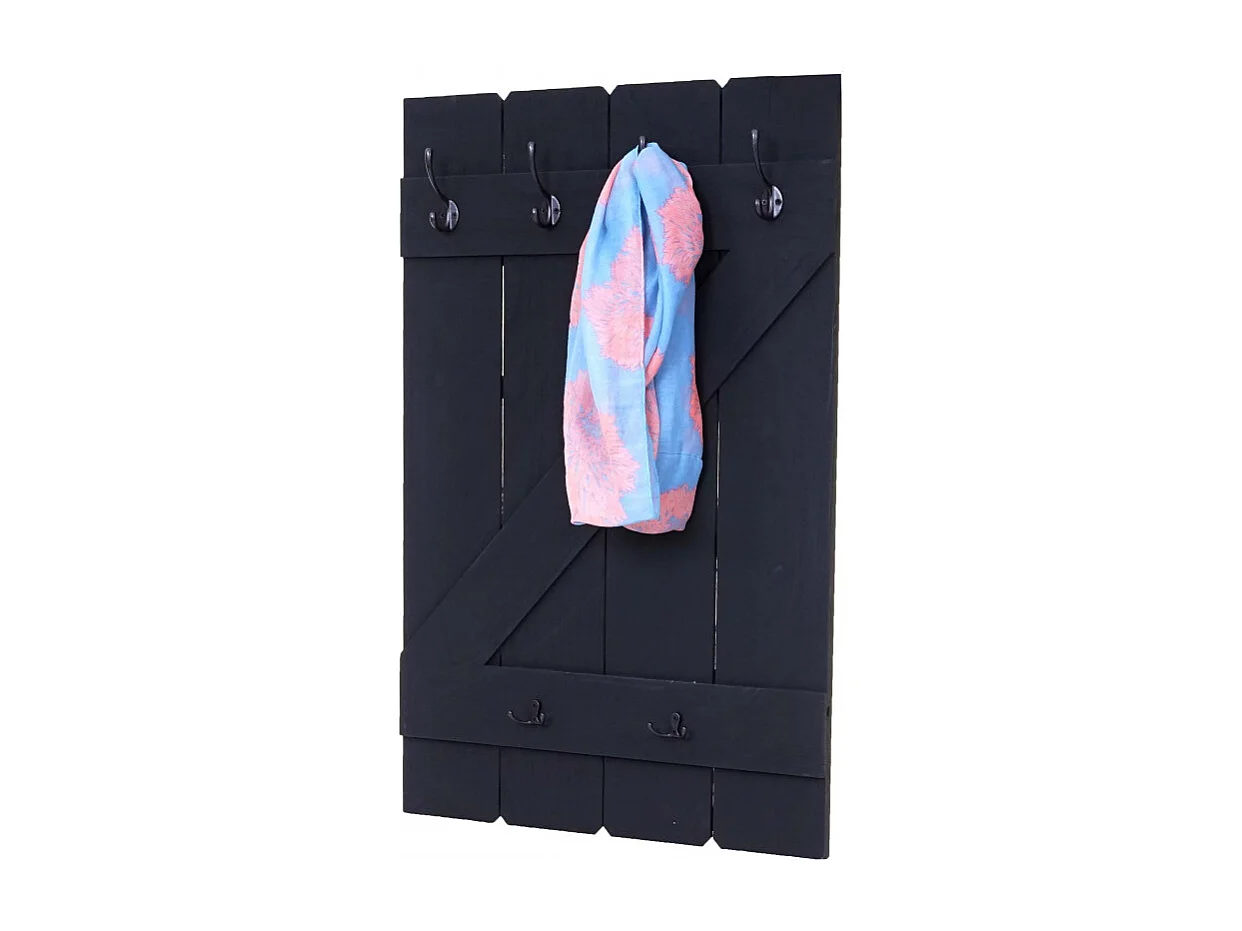 Garderobe murale HWC-D13, planche vestiaire, vintage, 6 crochets 91x60cm - gris foncé shabby