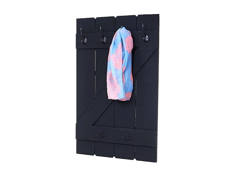 Garderobe murale HWC-D13, planche vestiaire, vintage, 6 crochets 91x60cm - gris foncé shabby