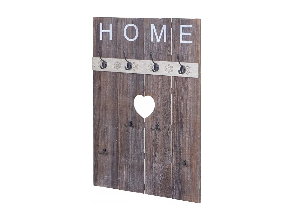 Portemanteau mural HWC-C89, HOME, 8 crochets, 91x60cm - brun shabby
