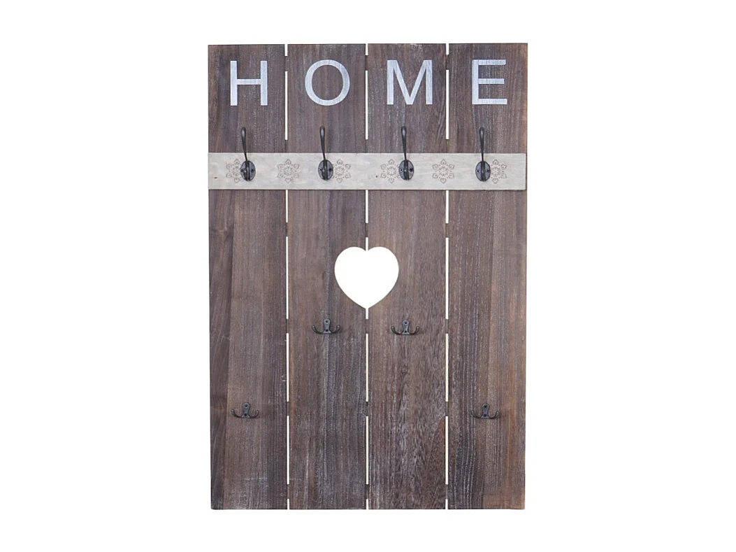 Portemanteau mural HWC-C89, HOME, 8 crochets, 91x60cm - brun shabby