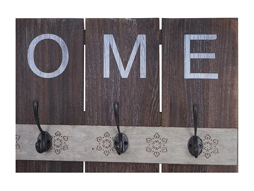 Portemanteau mural HWC-C89, HOME, 8 crochets, 91x60cm - brun shabby