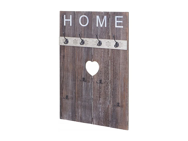 Portemanteau mural HWC-C89, HOME, 8 crochets, 91x60cm - brun shabby