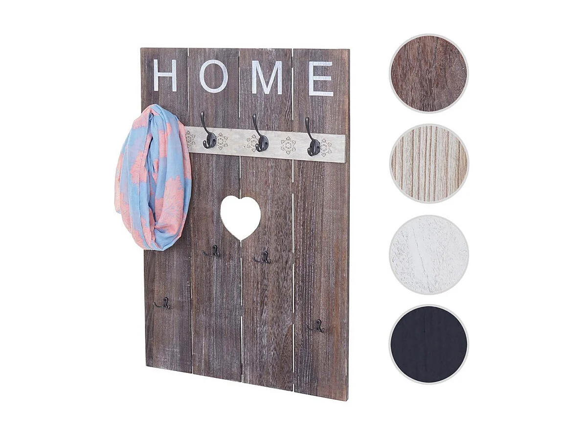 Portemanteau mural HWC-C89, HOME, 8 crochets, 91x60cm - brun naturel shabby