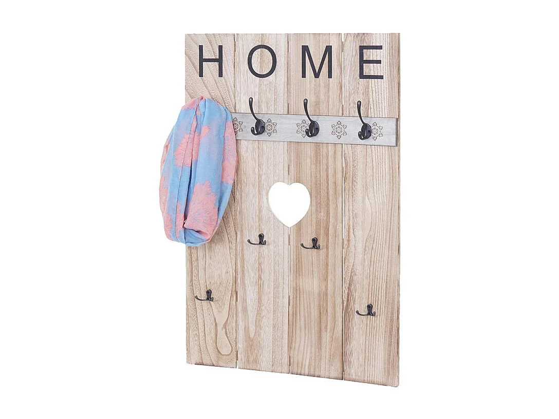 Portemanteau mural HWC-C89, HOME, 8 crochets, 91x60cm - brun naturel shabby