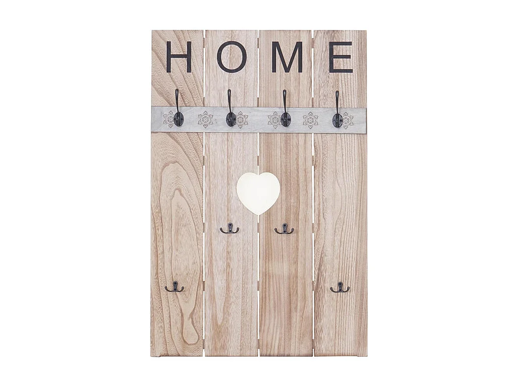 Portemanteau mural HWC-C89, HOME, 8 crochets, 91x60cm - brun naturel shabby