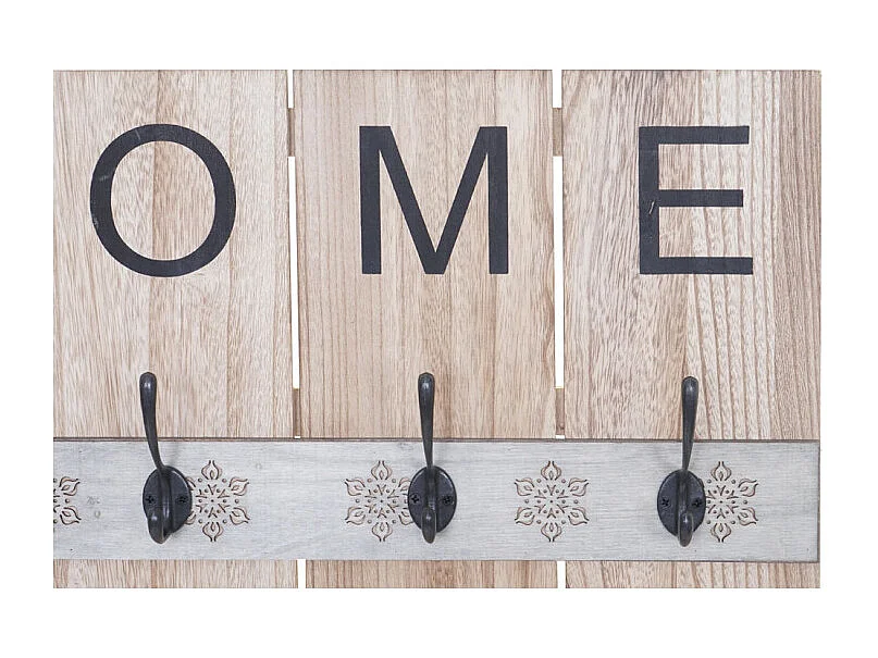 Portemanteau mural HWC-C89, HOME, 8 crochets, 91x60cm - brun naturel shabby