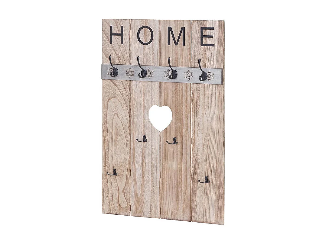 Portemanteau mural HWC-C89, HOME, 8 crochets, 91x60cm - brun naturel shabby