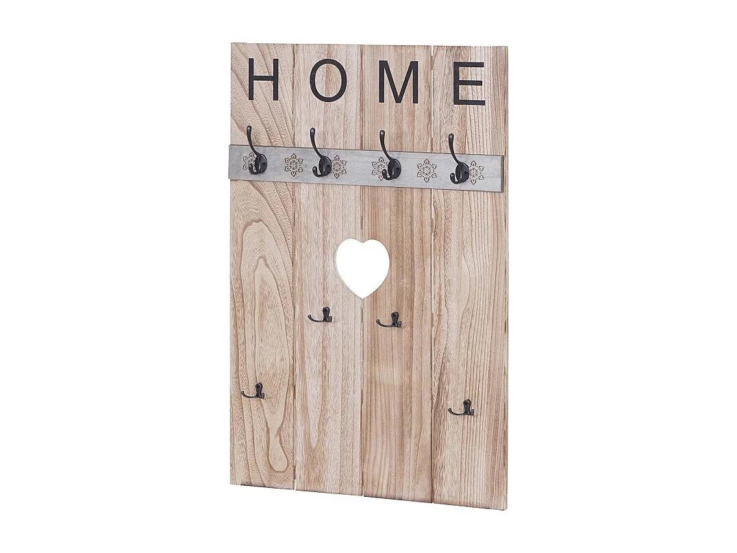 Portemanteau mural HWC-C89, HOME, 8 crochets, 91x60cm - brun naturel shabby