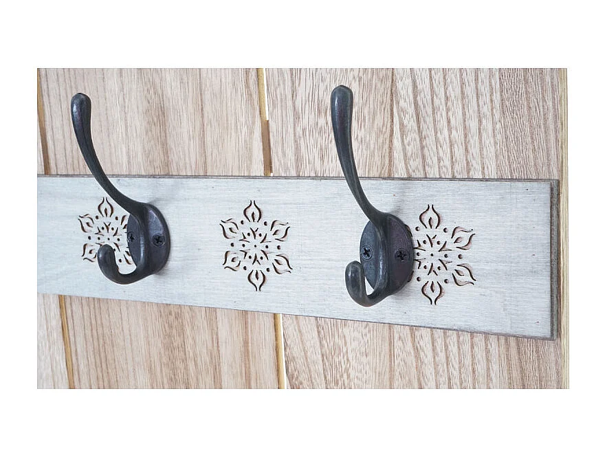 Portemanteau mural HWC-C89, HOME, 8 crochets, 91x60cm - brun naturel shabby