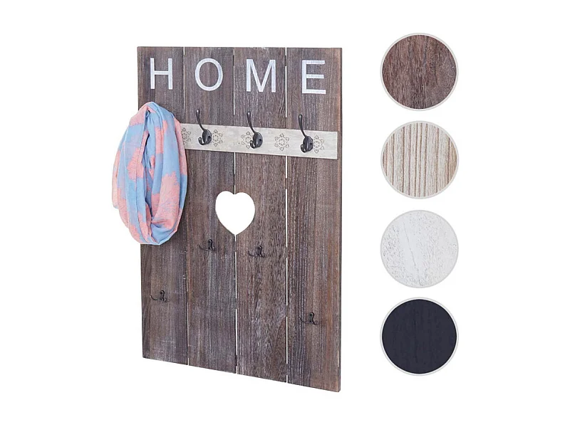 Portemanteau mural HWC-C89, HOME, 8 crochets, 91x60cm - brun naturel shabby