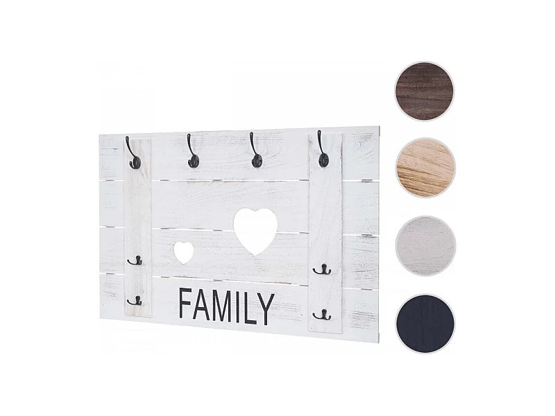 Garderobe murale HWC-C89 Family, planche vestiaire, vintage, 8 crochets 60x90cm - brun naturel