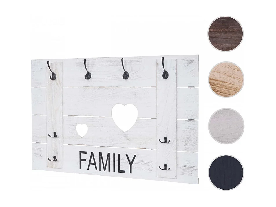 Garderobe murale HWC-C89 Family, planche vestiaire, vintage, 8 crochets 60x90cm - brun naturel