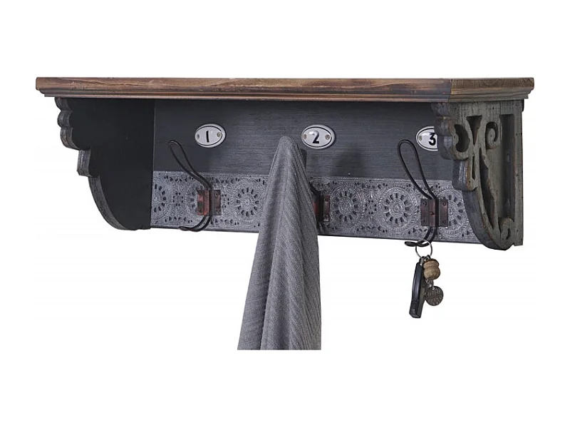 Garde-robe murale HWC-A43, crochet, sapin, bois massif, vintage 22x60x18cm