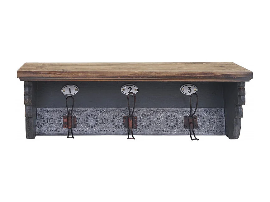 Garde-robe murale HWC-A43, crochet, sapin, bois massif, vintage 22x60x18cm