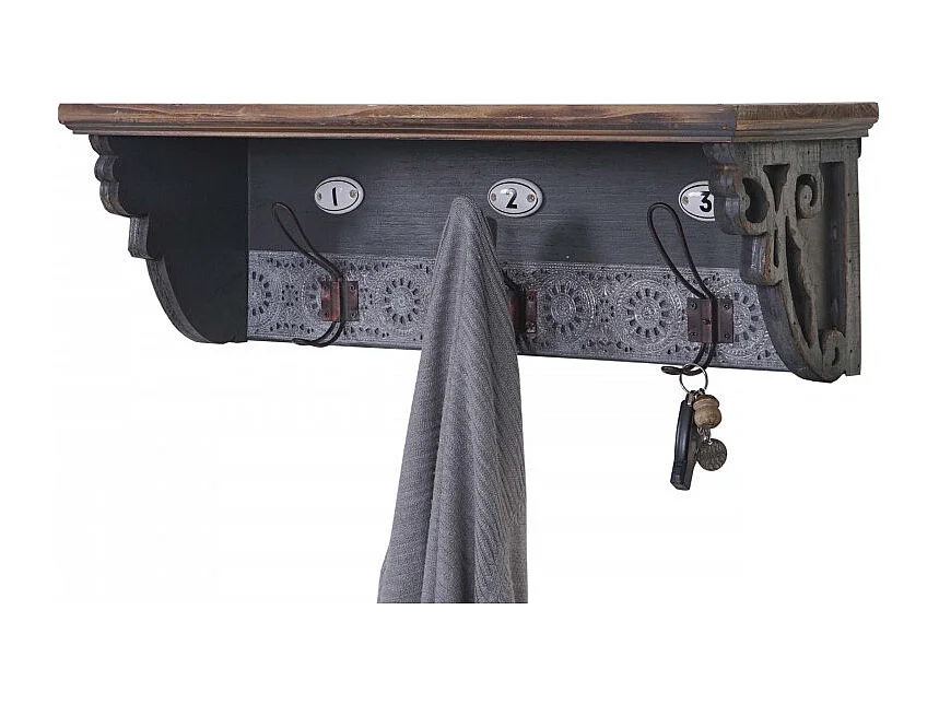 Garde-robe murale HWC-A43, crochet, sapin, bois massif, vintage 22x60x18cm