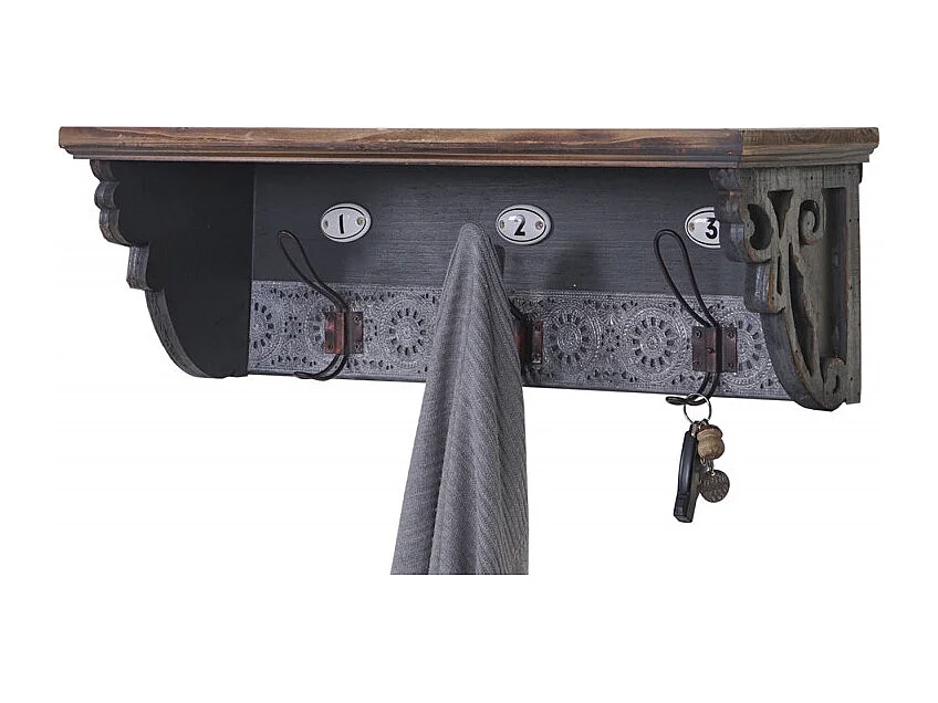 Garde-robe murale HWC-A43, crochet, sapin, bois massif, vintage 22x60x18cm