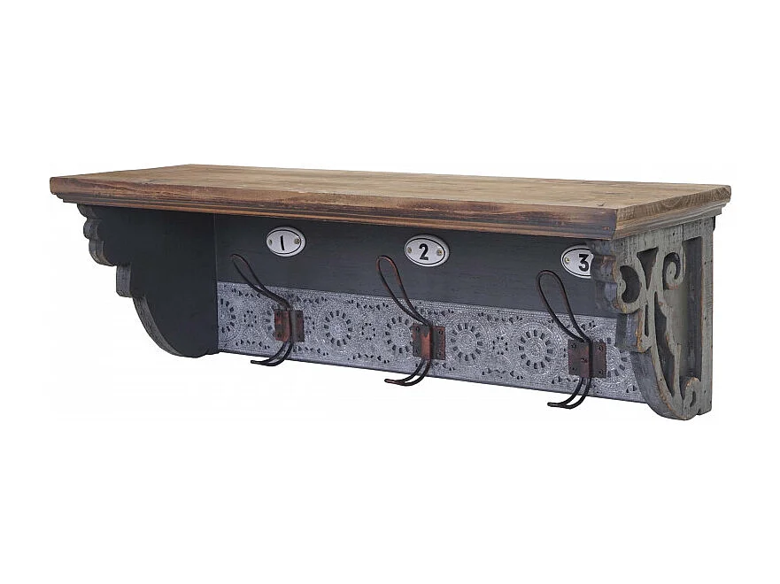 Garde-robe murale HWC-A43, crochet, sapin, bois massif, vintage 22x60x18cm