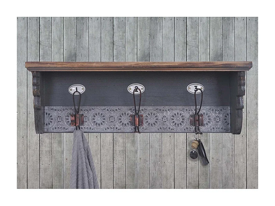 Garde-robe murale HWC-A43, crochet, sapin, bois massif, vintage 22x60x18cm