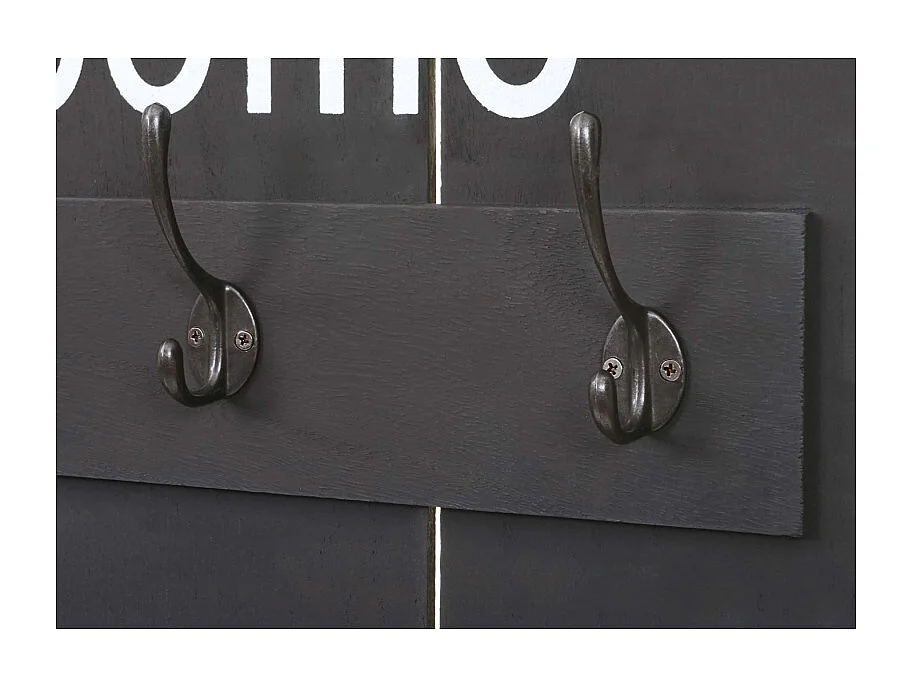 Garderobe murale HWC-C89 Welcome, planche vestiaire, style shabby chic, vintage, 91x60cm ~ gris fonc