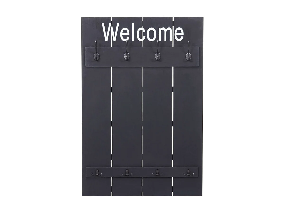 Garderobe murale HWC-C89 Welcome, planche vestiaire, style shabby chic, vintage, 91x60cm ~ gris fonc