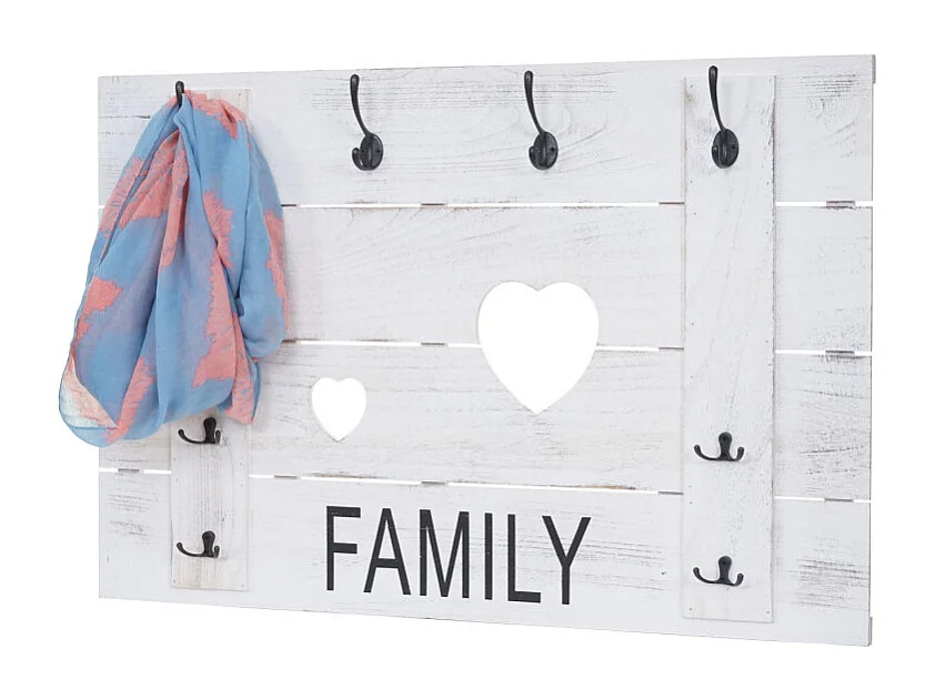 Portemanteau mural HWC-C89, FAMILY, 8 crochets, 60x90cm - blanc shabby