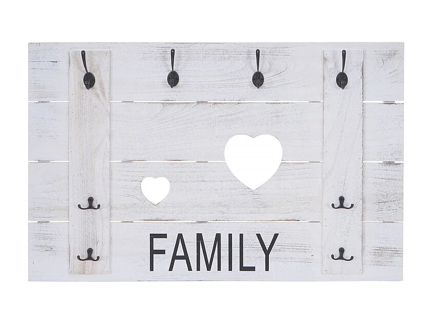 Portemanteau mural HWC-C89, FAMILY, 8 crochets, 60x90cm - blanc shabby