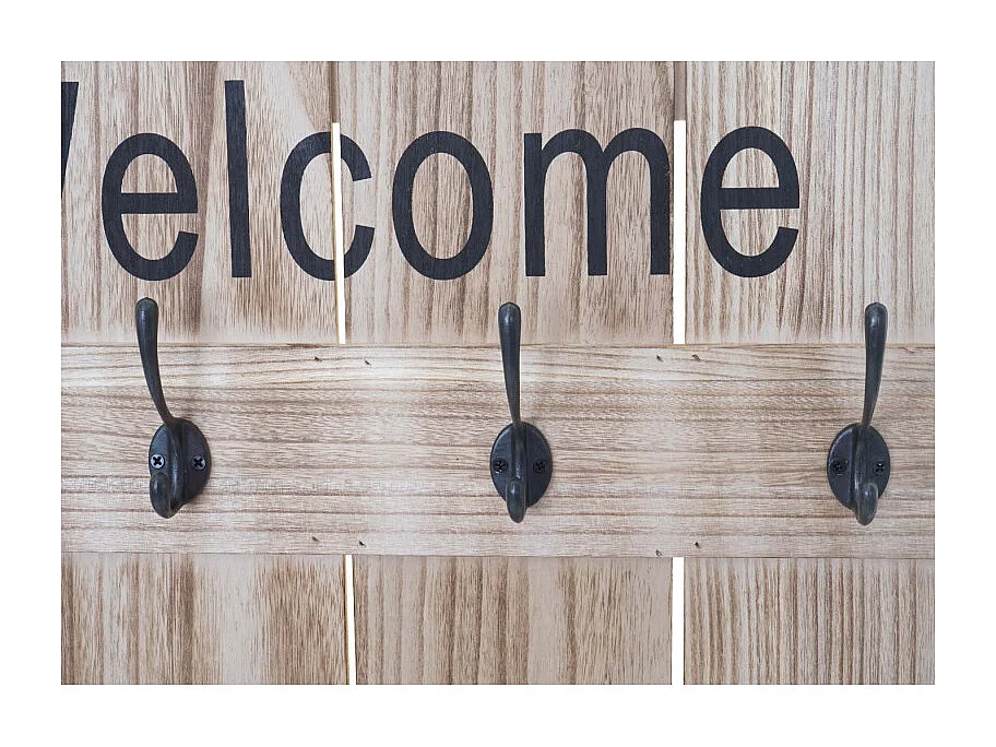 Portemanteau mural HWC-C89, WELCOME, 91x60cm - brun naturel shabby