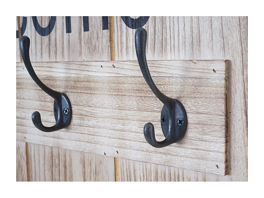 Portemanteau mural HWC-C89, WELCOME, 91x60cm - brun naturel shabby