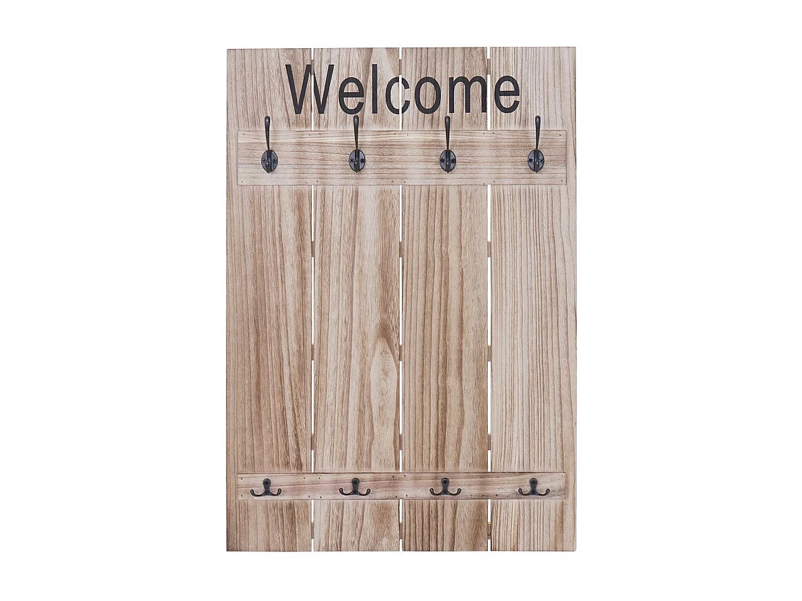 Portemanteau mural HWC-C89, WELCOME, 91x60cm - brun naturel shabby