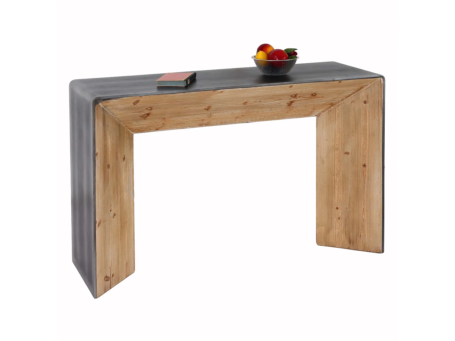 Table console HWC-L76 - table de téléphone table d'appoint - bois massif industriel MVG - 80x120x40cm naturel avec aspect métal