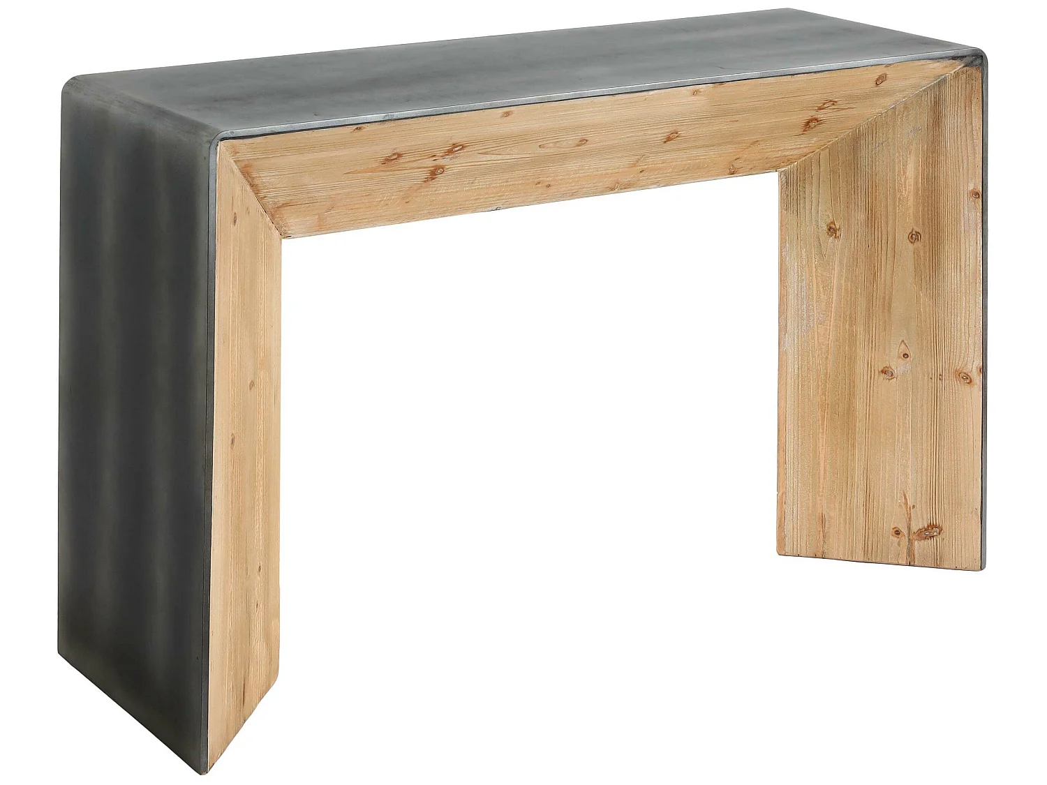 Table console HWC-L76 - table de téléphone table d'appoint - bois massif industriel MVG - 80x120x40cm naturel avec aspect métal