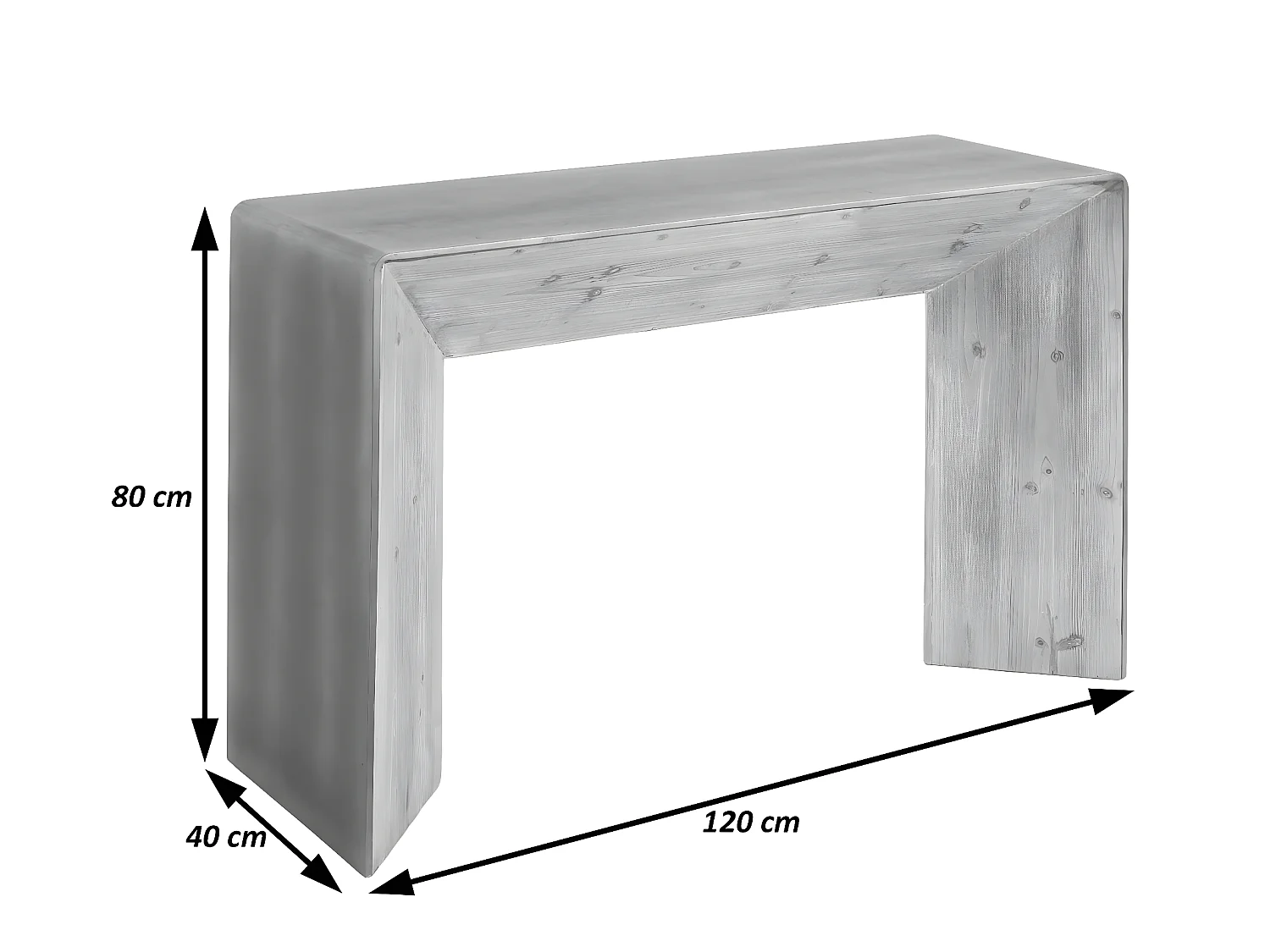 Table console HWC-L76 - table de téléphone table d'appoint - bois massif industriel MVG - 80x120x40cm naturel avec aspect métal